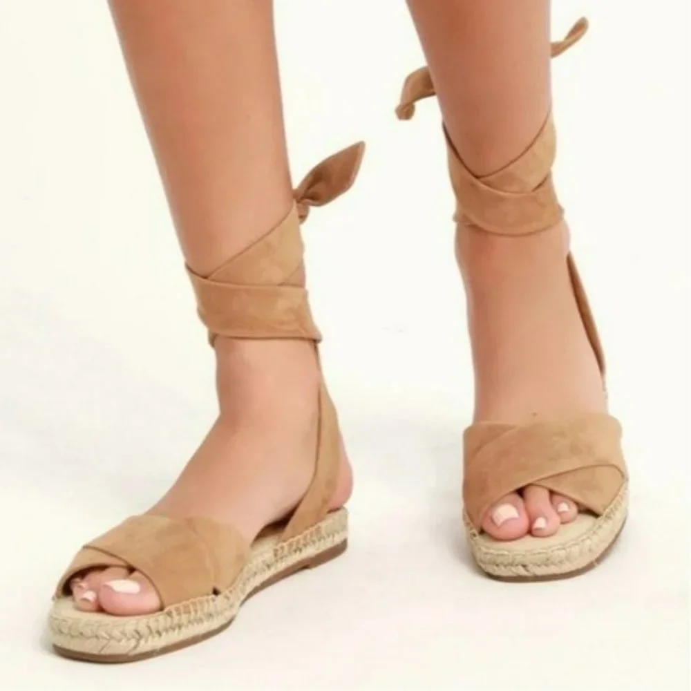 Splendid Tereza Tan Suede Leather Lace-up Espadrille Sandals -8 - Picture 1 of 9